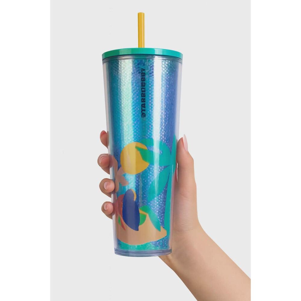 Starbucks Travel Tumbler Cold Cup Summer 2020 24 oz Venti Mermaid Palm Trees